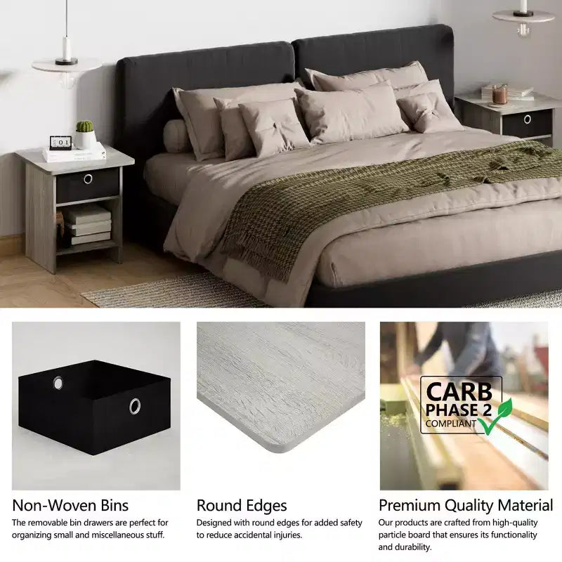 HOMLUX 2 comodini, tavolino da divano, tavolino da comodino con cassetto a contenitore e ripiano aperto