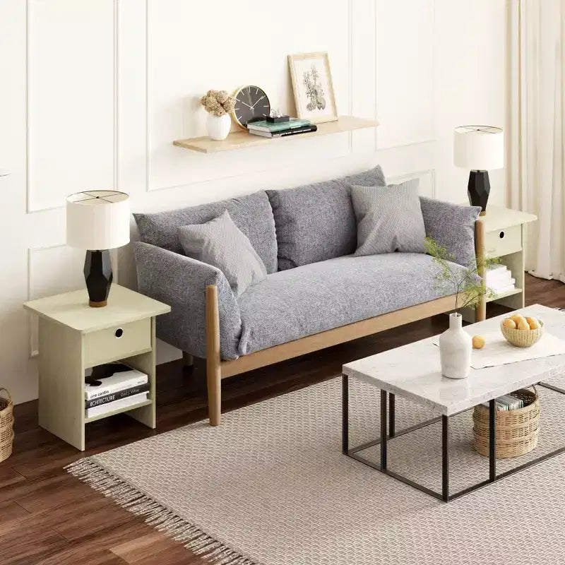HOMLUX 2 comodini, tavolino da divano, tavolino da comodino con cassetto a contenitore e ripiano aperto