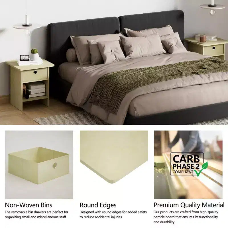 HOMLUX 2 comodini, tavolino da divano, tavolino da comodino con cassetto a contenitore e ripiano aperto