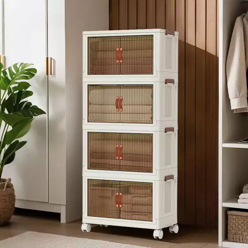 Contenitori impilabili a 4 livelli con ruote – Organizer pieghevole in plastica con doppie ante