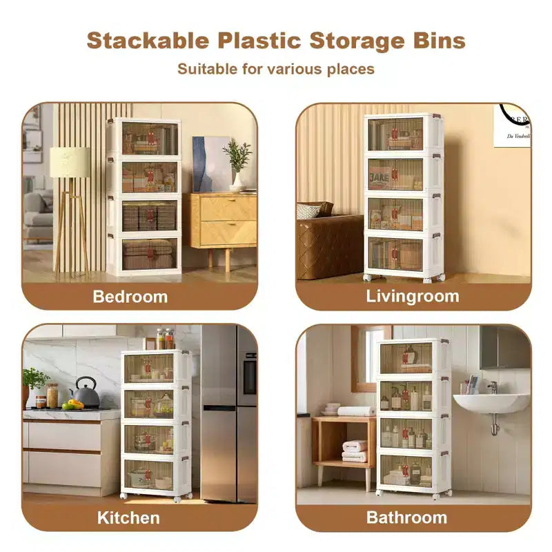 Contenitori impilabili a 4 livelli con ruote – Organizer pieghevole in plastica con doppie ante