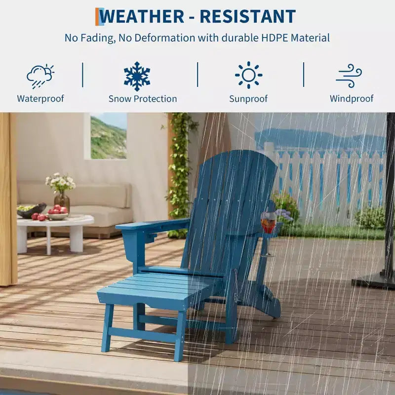 GustoWave Adirondack Outdoor Rocking Chairs with Retractable Ottoman, HDPE All Weather Patio rockers with Cup Holders
