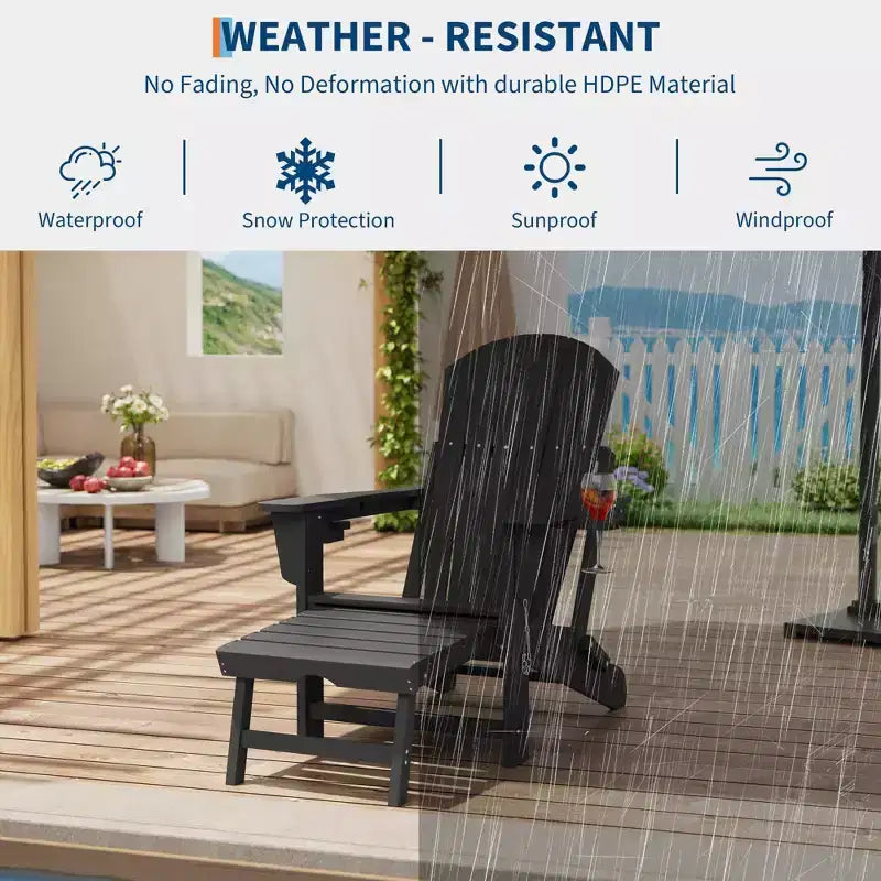GustoWave Adirondack Outdoor Rocking Chairs with Retractable Ottoman, HDPE All Weather Patio rockers with Cup Holders