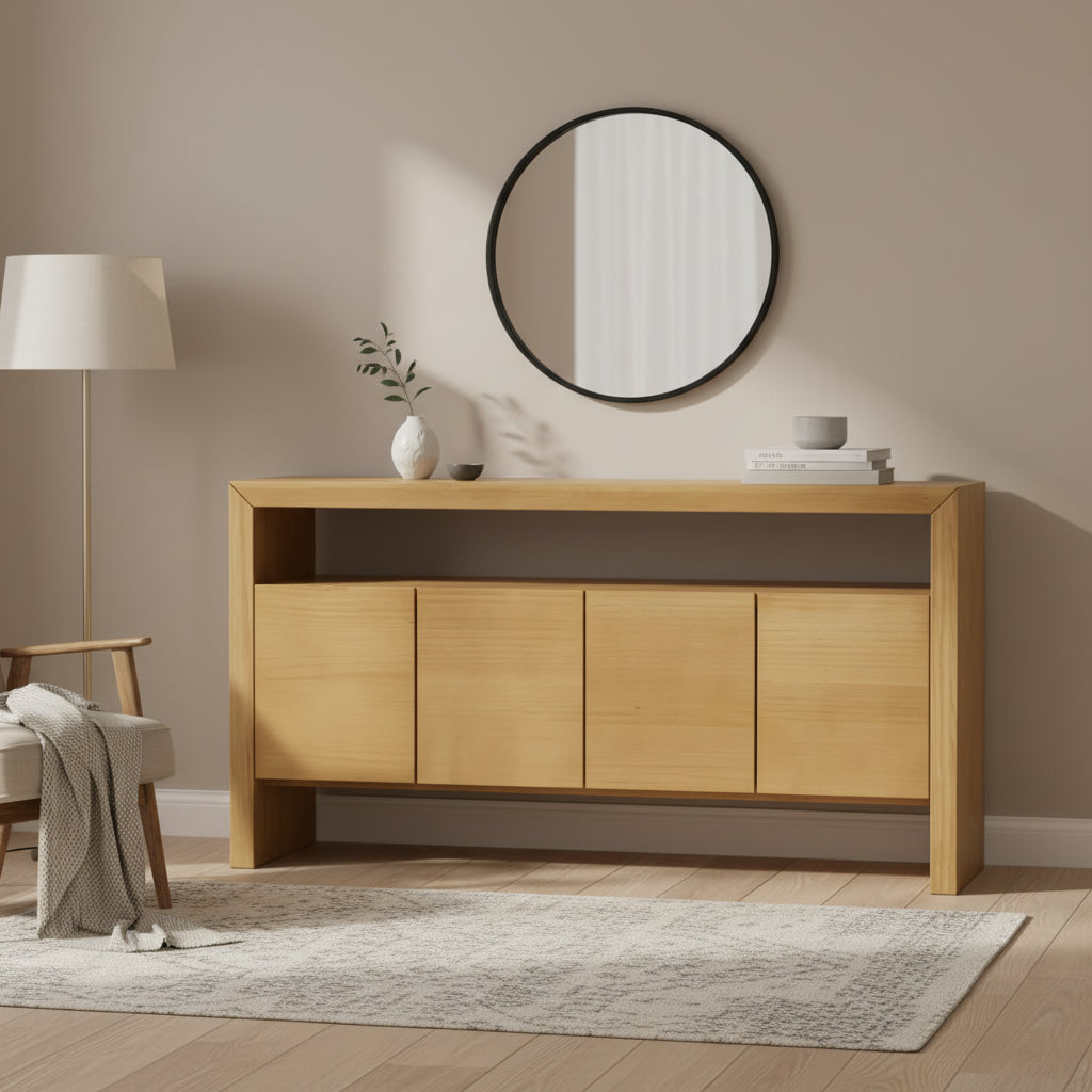 Luxystar Modern Sideboard Buffet Cabinet with 4 Door and Open Shelf Console Table, Natural