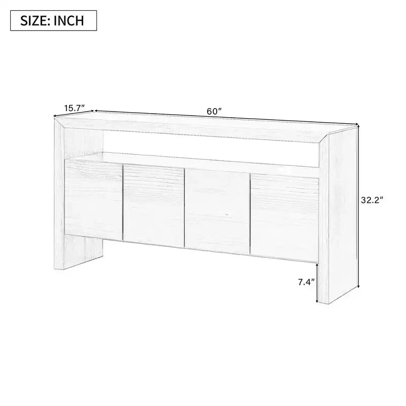 Mobile Credenza Madia Moderno con 4 Ante e Ripiano Aperto, Finitura Legno Naturale