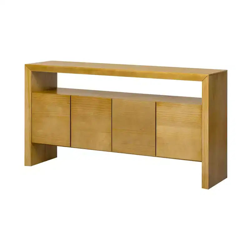 Mobile Credenza Madia Moderno con 4 Ante e Ripiano Aperto, Finitura Legno Naturale