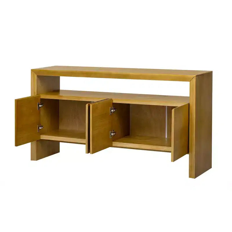 Mobile Credenza Madia Moderno con 4 Ante e Ripiano Aperto, Finitura Legno Naturale