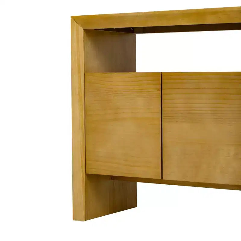 Mobile Credenza Madia Moderno con 4 Ante e Ripiano Aperto, Finitura Legno Naturale
