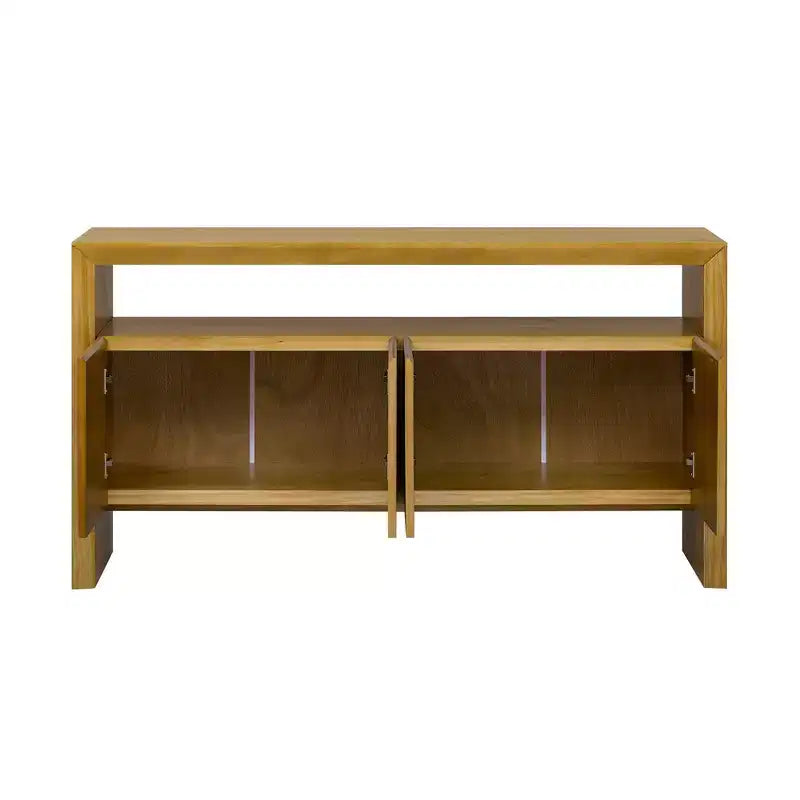 Mobile Credenza Madia Moderno con 4 Ante e Ripiano Aperto, Finitura Legno Naturale