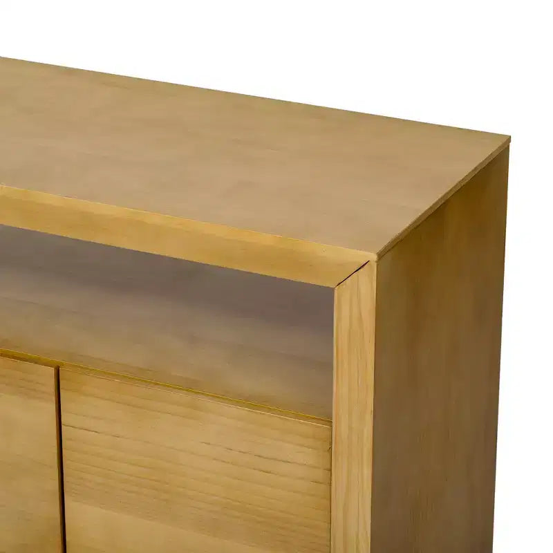 Mobile Credenza Madia Moderno con 4 Ante e Ripiano Aperto, Finitura Legno Naturale