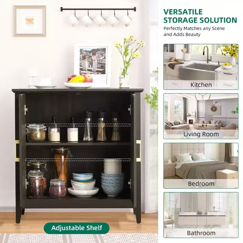 Madia Credenza con Ripiani Regolabili – Nera