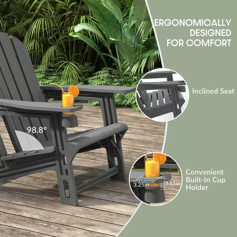 WestinTrends Azura 3-Piece HDPE Outdoor Patio Adirondack Chair with Ottoman and 18 Side Table Set, Gray
