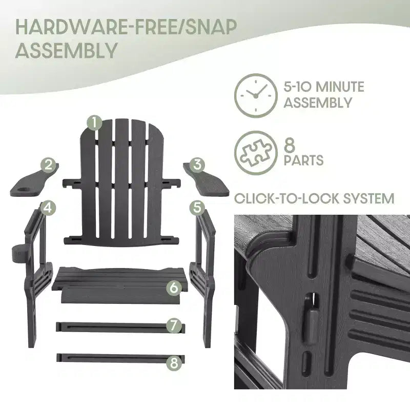 WestinTrends Azura 3-Piece HDPE Outdoor Patio Adirondack Chair with Ottoman and 18 Side Table Set, Gray