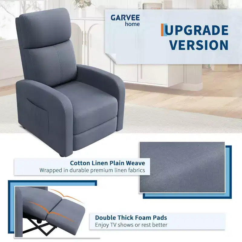 Poltrona Reclinabile Manuale con Schienale Alto, Braccioli Ampi e Tasca Laterale