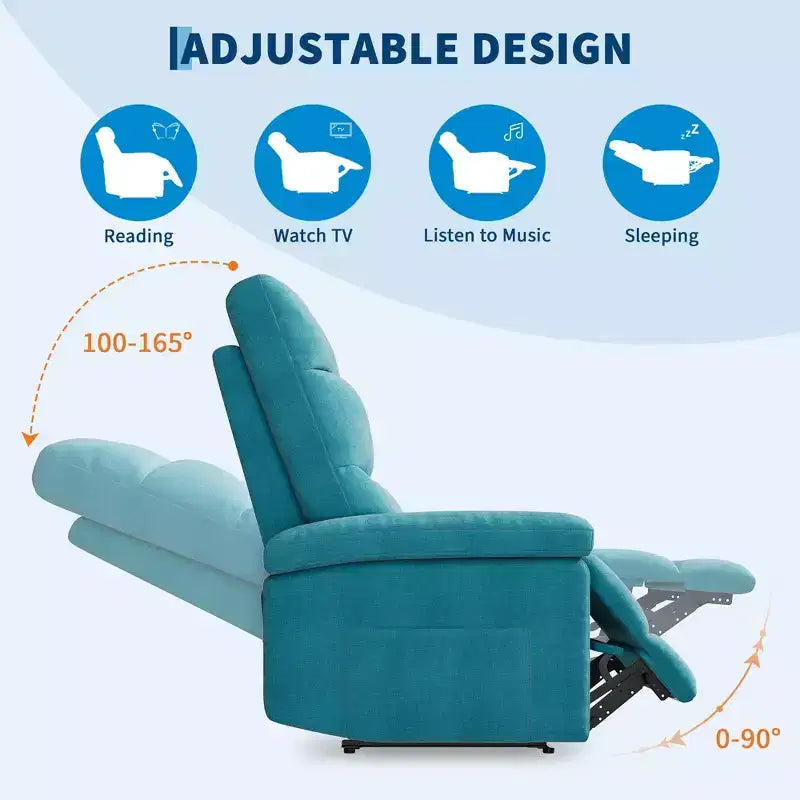 Poltrona reclinabile manuale in tessuto con tasca laterale e supporto ergonomico