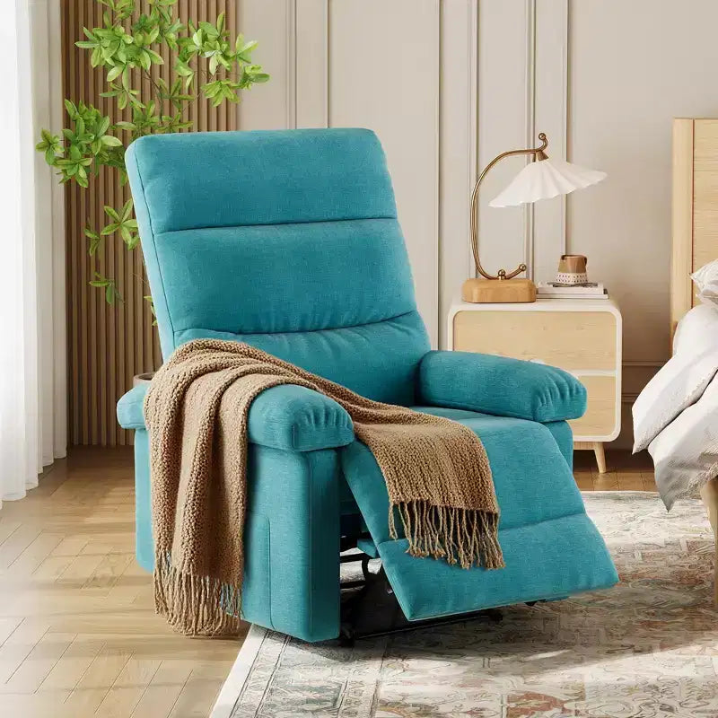 Poltrona reclinabile manuale in tessuto con tasca laterale e supporto ergonomico