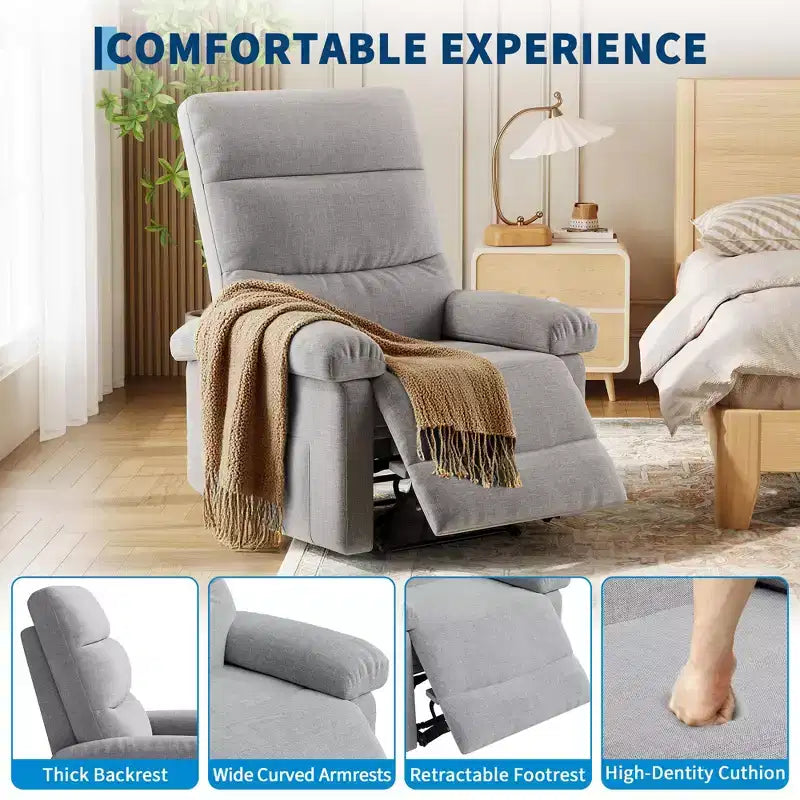Poltrona reclinabile manuale in tessuto con tasca laterale e supporto ergonomico