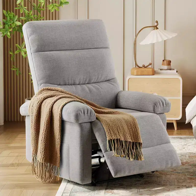 Poltrona reclinabile manuale in tessuto con tasca laterale e supporto ergonomico