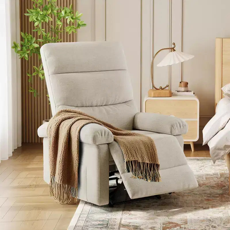 Poltrona reclinabile manuale in tessuto con tasca laterale e supporto ergonomico