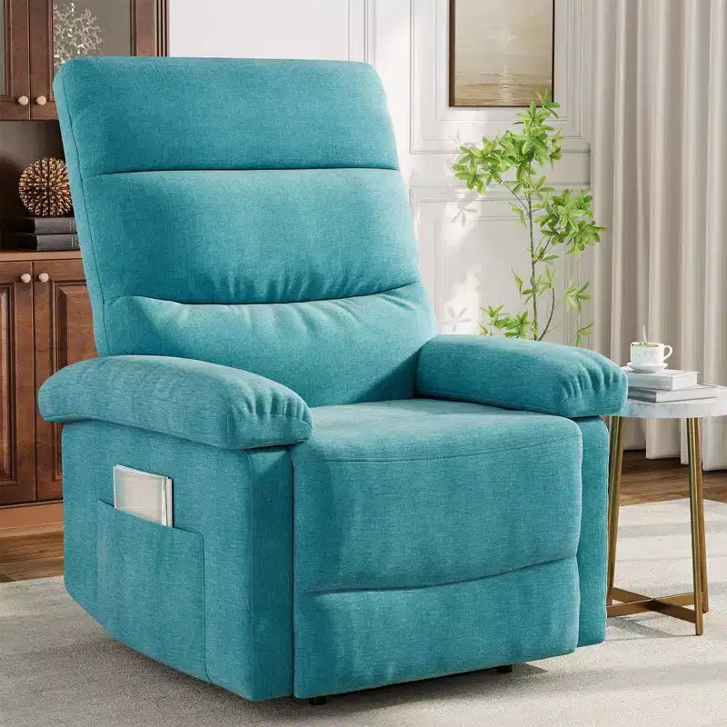 Poltrona reclinabile manuale in tessuto con tasca laterale e supporto ergonomico