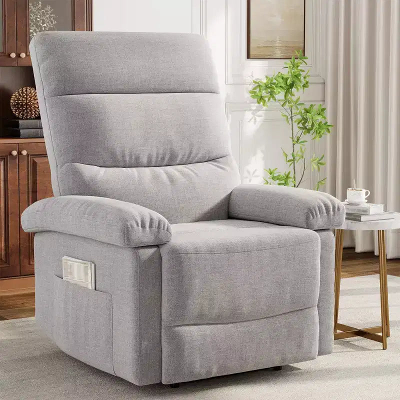 Poltrona reclinabile manuale in tessuto con tasca laterale e supporto ergonomico