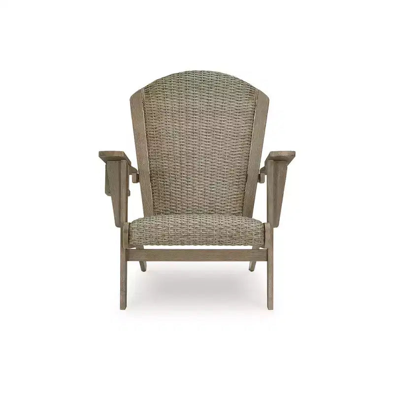 Signature Design by Ashley Coastal Reef Adirondack Chair - Antiqued Eucalyptus Wood with Handwoven Resin Wicker, Beige