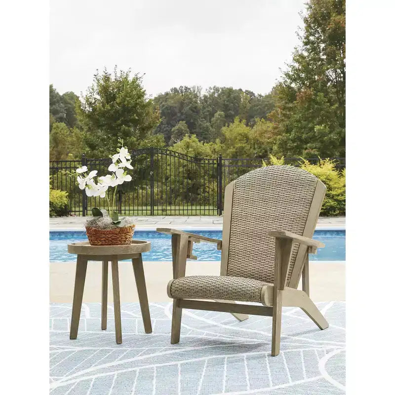 Signature Design by Ashley Coastal Reef Adirondack Chair - Antiqued Eucalyptus Wood with Handwoven Resin Wicker, Beige