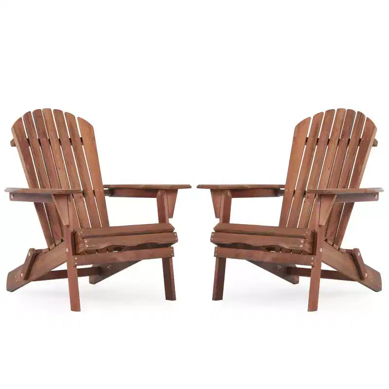 CLIHOME Set of 2 Folding Adirondack Chair, Solid Wood Lounge Patio Chair for Garden Outdoor