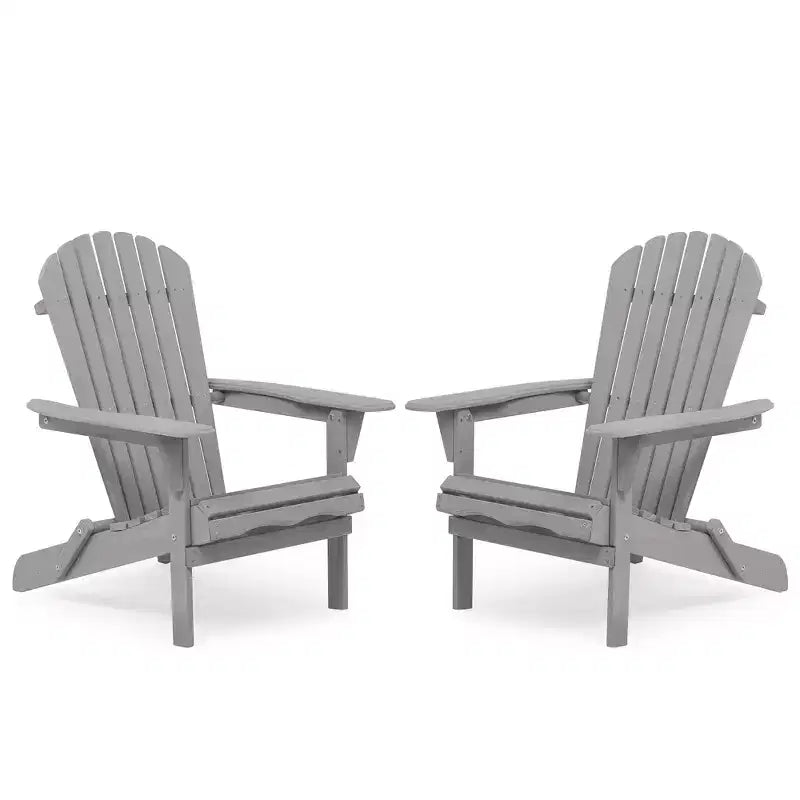 CLIHOME Set of 2 Folding Adirondack Chair, Solid Wood Lounge Patio Chair for Garden Outdoor