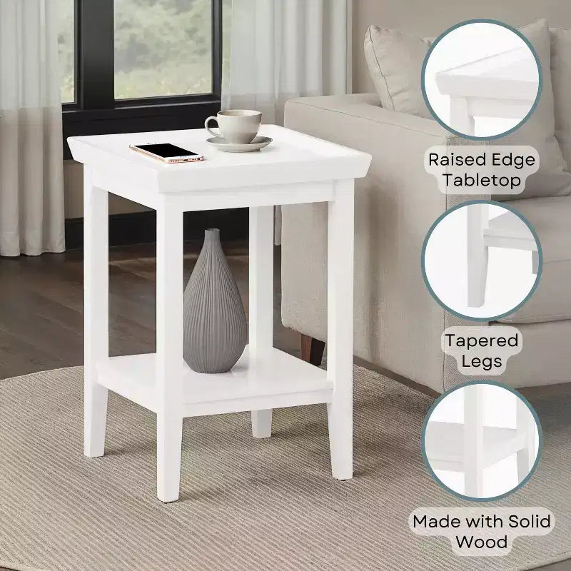 Tavolino da salotto bianco in legno con ripiano inferiore – H 66 cm