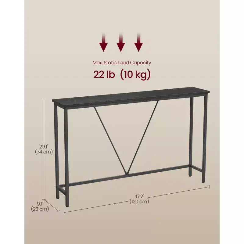 Tavolino Consolle Stretto da 47 Pollici con Struttura in Acciaio