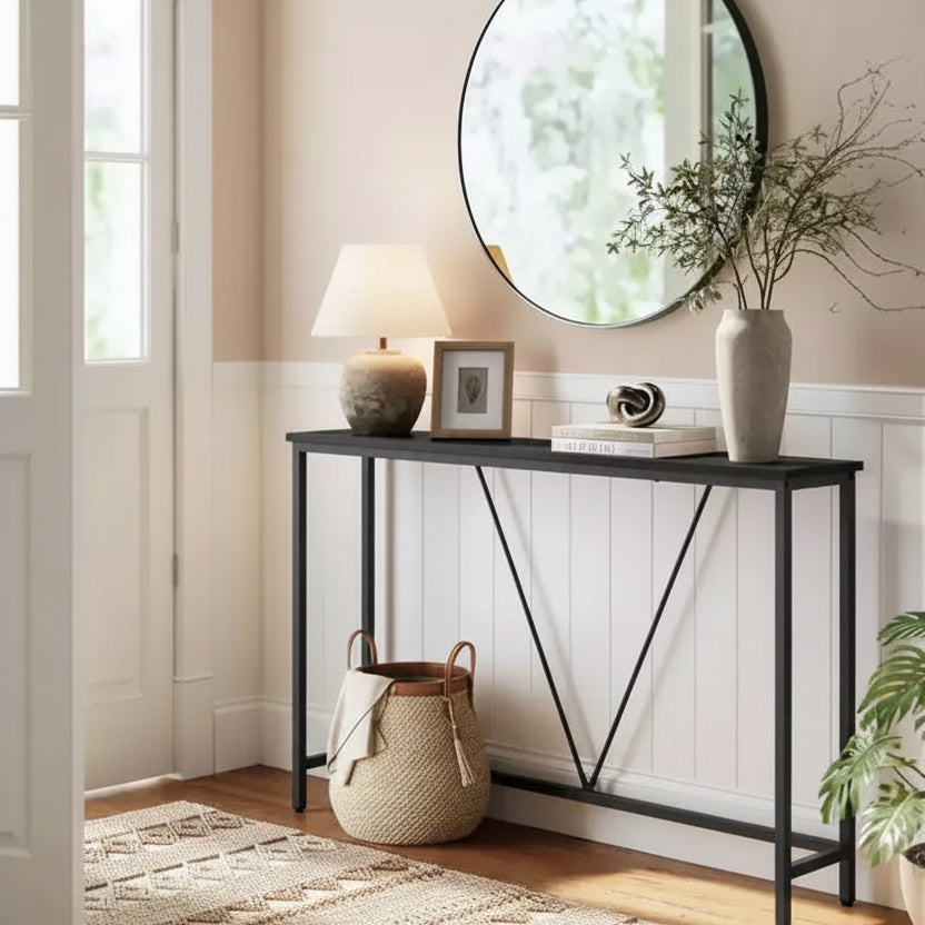 Narrow Console Table with Steel Frame, 47.2 Sofa Table for Entryway, Living Room, Bedroom, Industrial Design