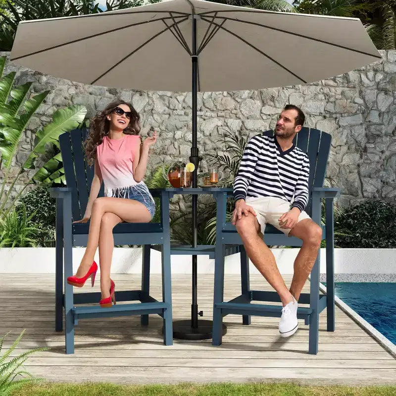 GustoWave Lot de 2 chaises Adirondack hautes, tabourets de bar hauts en PEHD avec doubles plateaux de raccordement, chaises Adirondack hauteur bar pour 2, toutes saisons