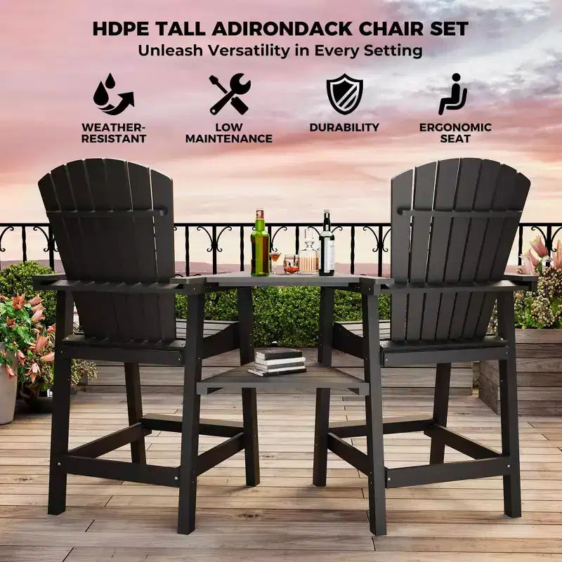 GustoWave Lot de 2 chaises Adirondack hautes, tabourets de bar hauts en PEHD avec doubles plateaux de raccordement, chaises Adirondack hauteur bar pour 2, toutes saisons