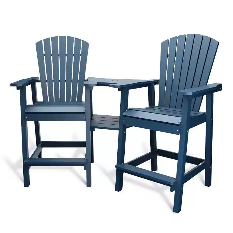 GustoWave Tall Adirondack Chair Set of 2, HDPE Tall Barstools with Double Connecting Trays, Bar Height Adirondack Chair for 2, All-Weather