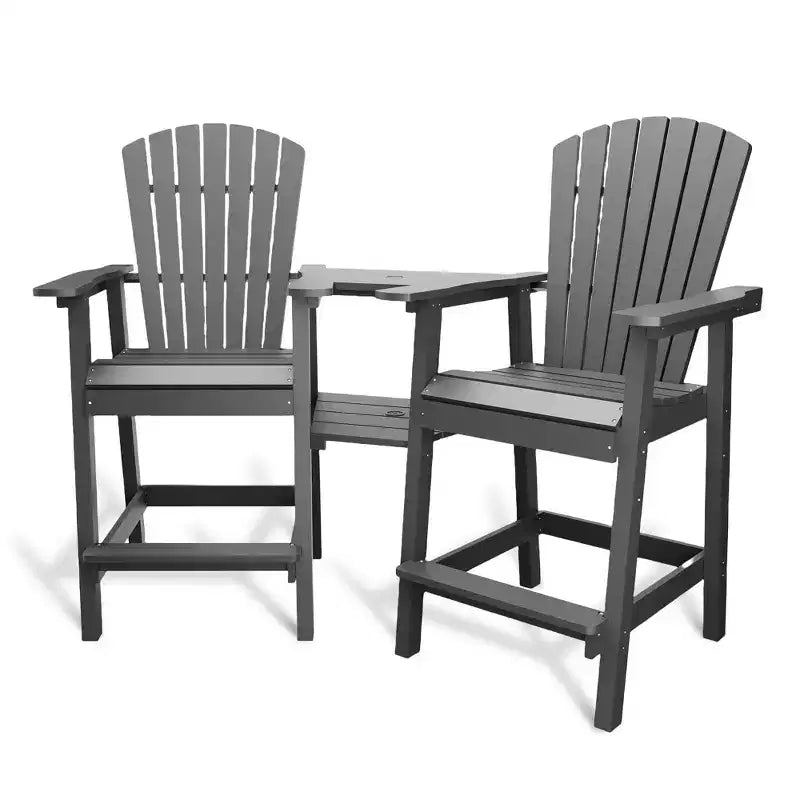 GustoWave Tall Adirondack Chair Set of 2, HDPE Tall Barstools with Double Connecting Trays, Bar Height Adirondack Chair for 2, All-Weather