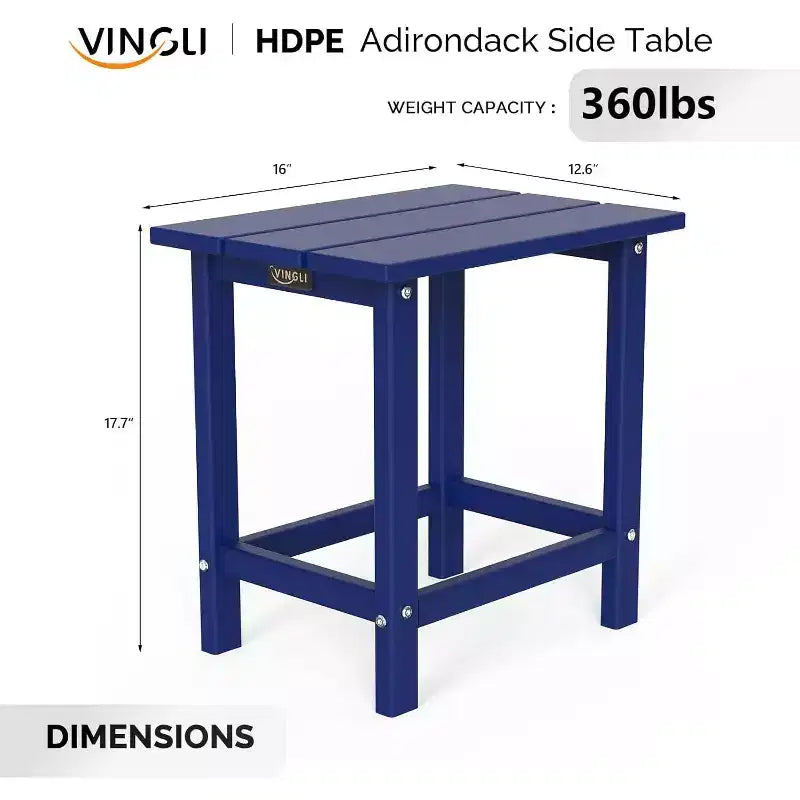 VINGLI Outdoor Patio Side Table, Plastic Waterproof HDPE Adirondack Coffee End Tables, All Weather for Patio, Backyard, Pool, Indoor Use