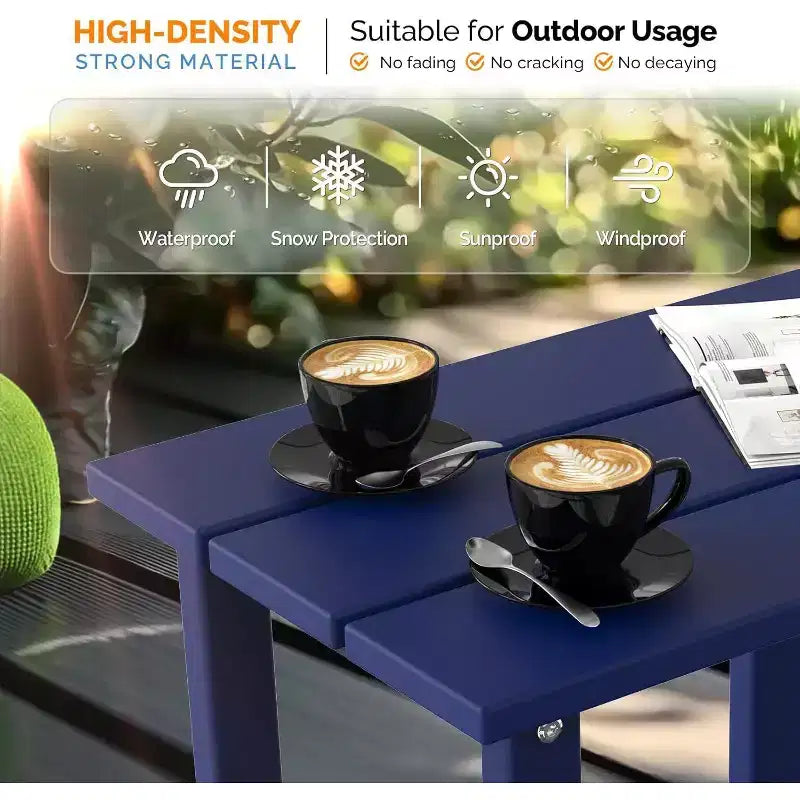 VINGLI Outdoor Patio Side Table, Plastic Waterproof HDPE Adirondack Coffee End Tables, All Weather for Patio, Backyard, Pool, Indoor Use