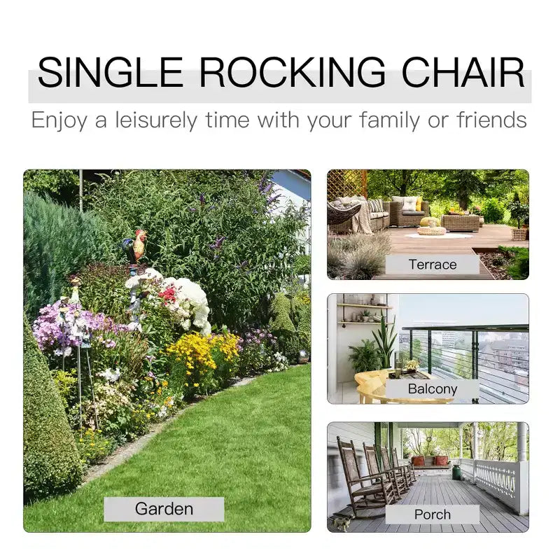 Outdoor Wooden Rocking Chair, Double-Person Rustic Adirondack Rocker with Slatted Seat, High Backrest, Armrests for Patio, Garden and Porch