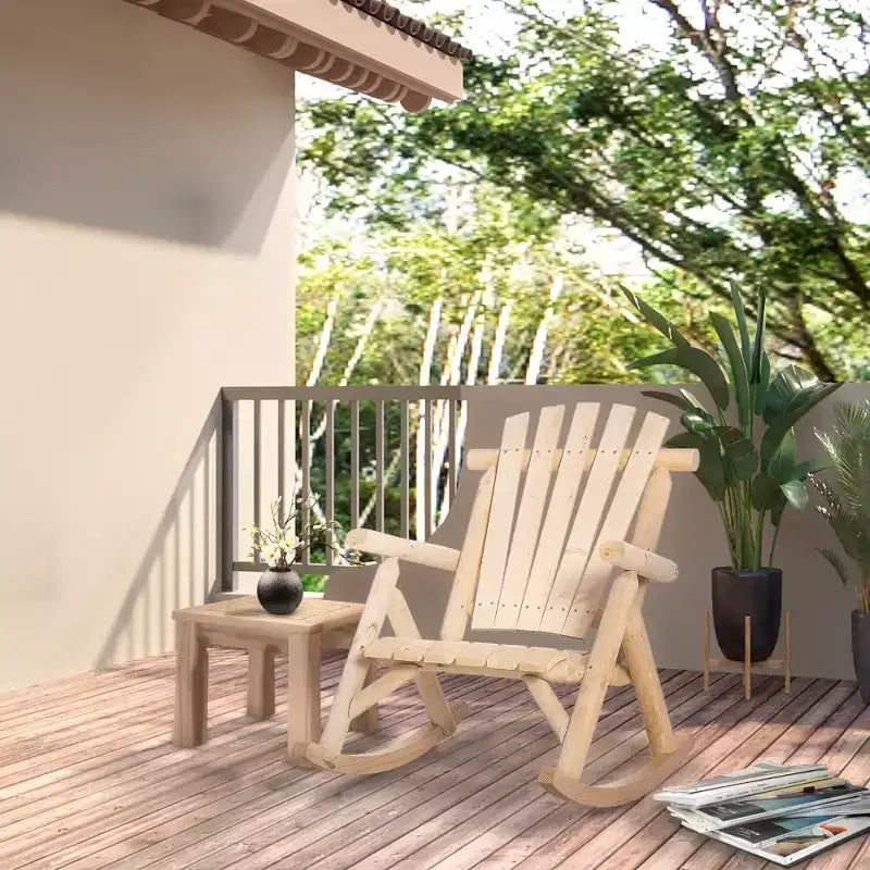 Outdoor Wooden Rocking Chair, Single-Person Rustic Adirondack Rocker with Slatted Seat, High Backrest, Armrests for Patio, Garden and Porch