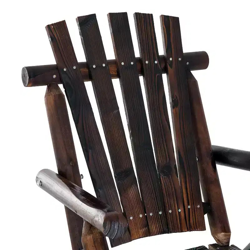 Outdoor Wooden Rocking Chair, Single-Person Rustic Adirondack Rocker with Slatted Seat, High Backrest, Armrests for Patio, Garden and Porch