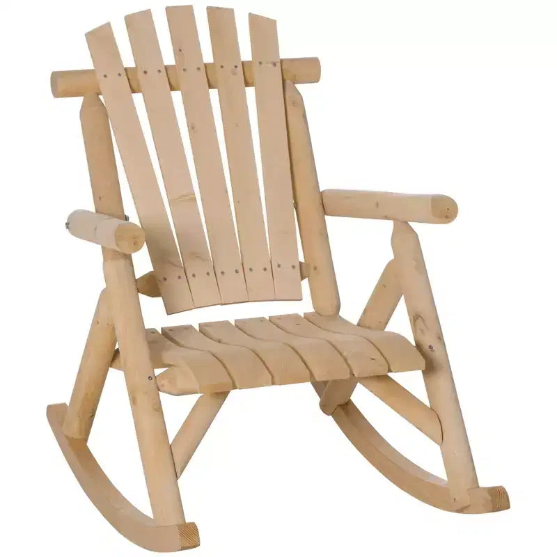 Outdoor Wooden Rocking Chair, Single-Person Rustic Adirondack Rocker with Slatted Seat, High Backrest, Armrests for Patio, Garden and Porch
