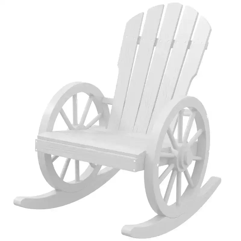 Wooden Rocking Chair, Adirondack Rocker Chair w/ Slatted Design and Oversized Back, for Porch, and Garden