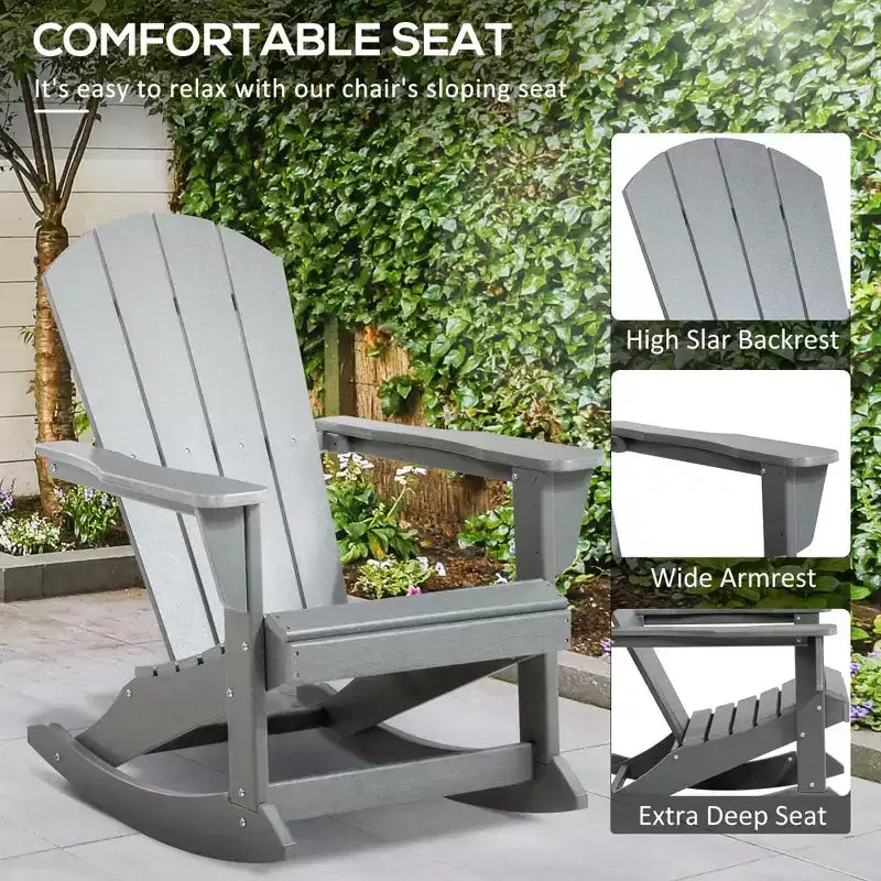 Outdoor Rocking Chair, HDPE Adirondack Porch Rocker Chair for Garden, Patio