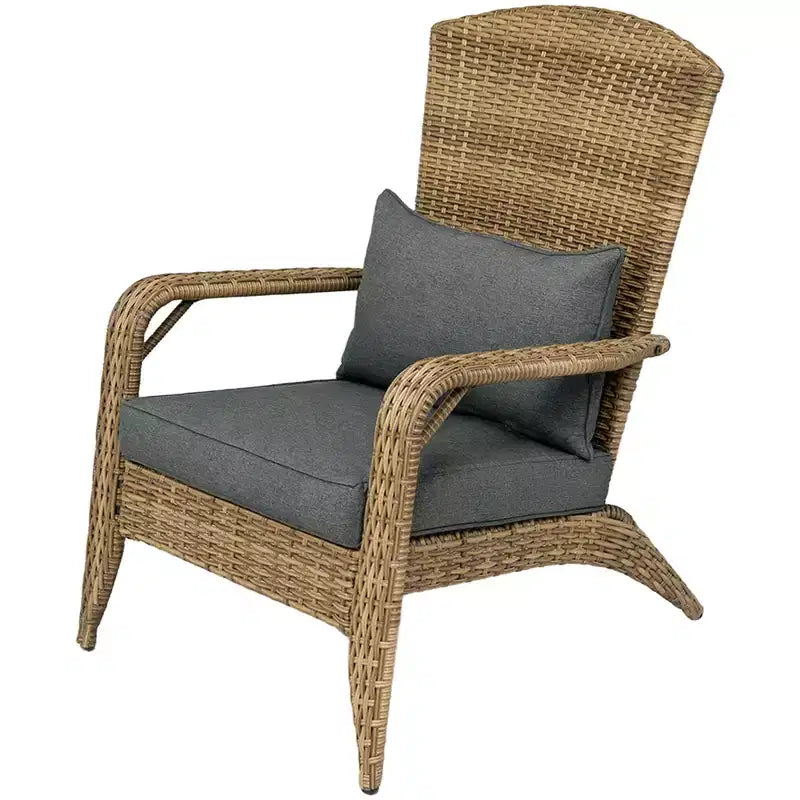 Patio Adirondack Chair with Rattan Wicker, Soft Cushions, Tall Curved Backrest for Deck or Garden