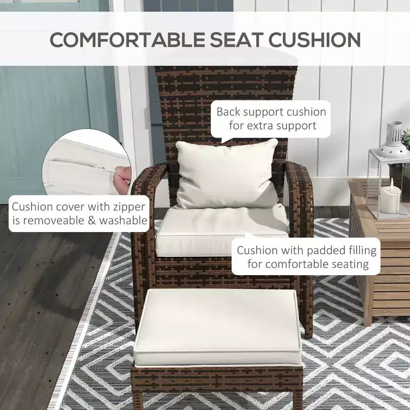 Wicker Adirondack Chair Fire Pit Chair w/ Ottoman & Cushions