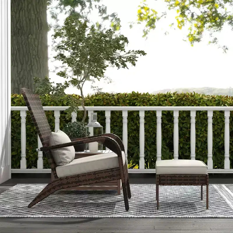 Wicker Adirondack Chair Fire Pit Chair w/ Ottoman & Cushions
