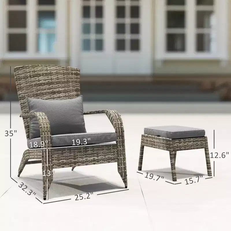 Wicker Adirondack Chair Fire Pit Chair w/ Ottoman & Cushions
