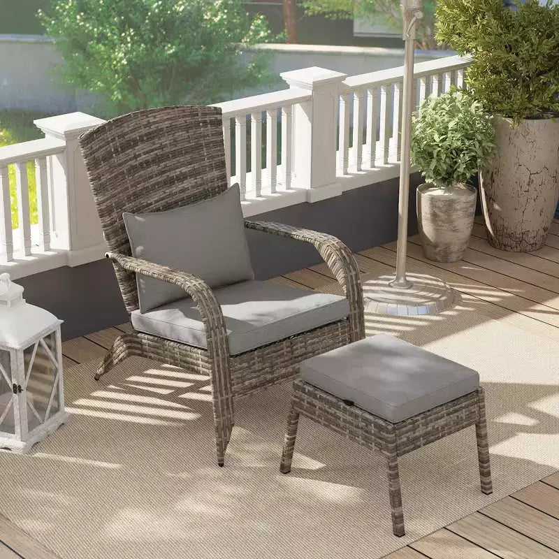 Wicker Adirondack Chair Fire Pit Chair w/ Ottoman & Cushions