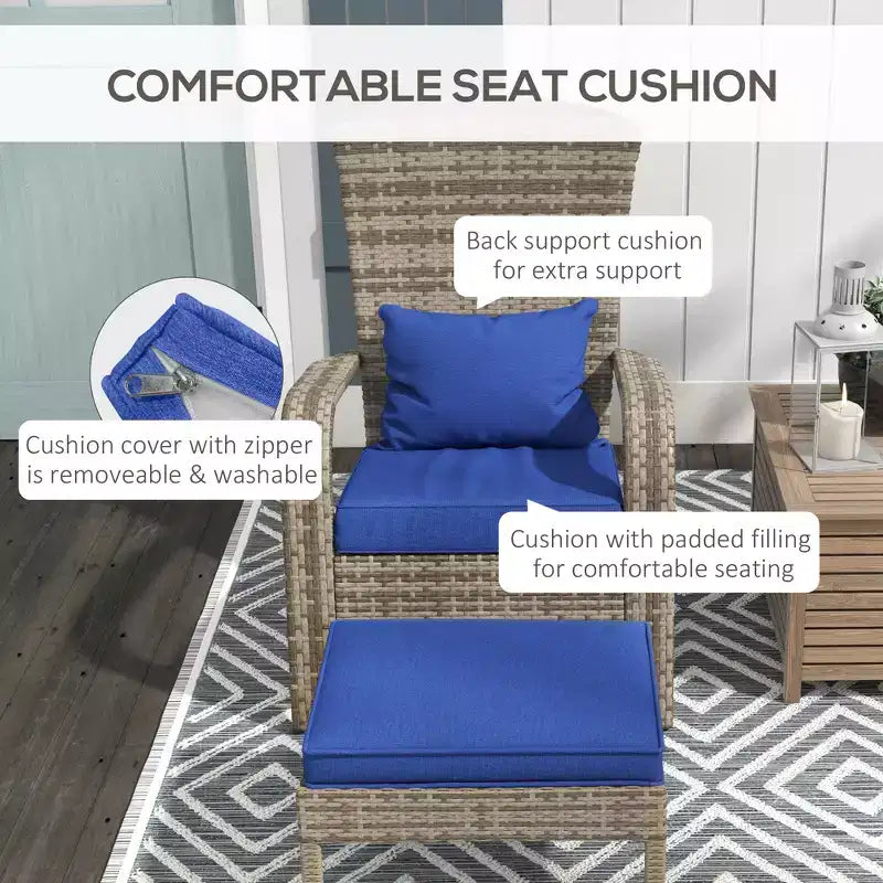 Wicker Adirondack Chair Fire Pit Chair w/ Ottoman & Cushions